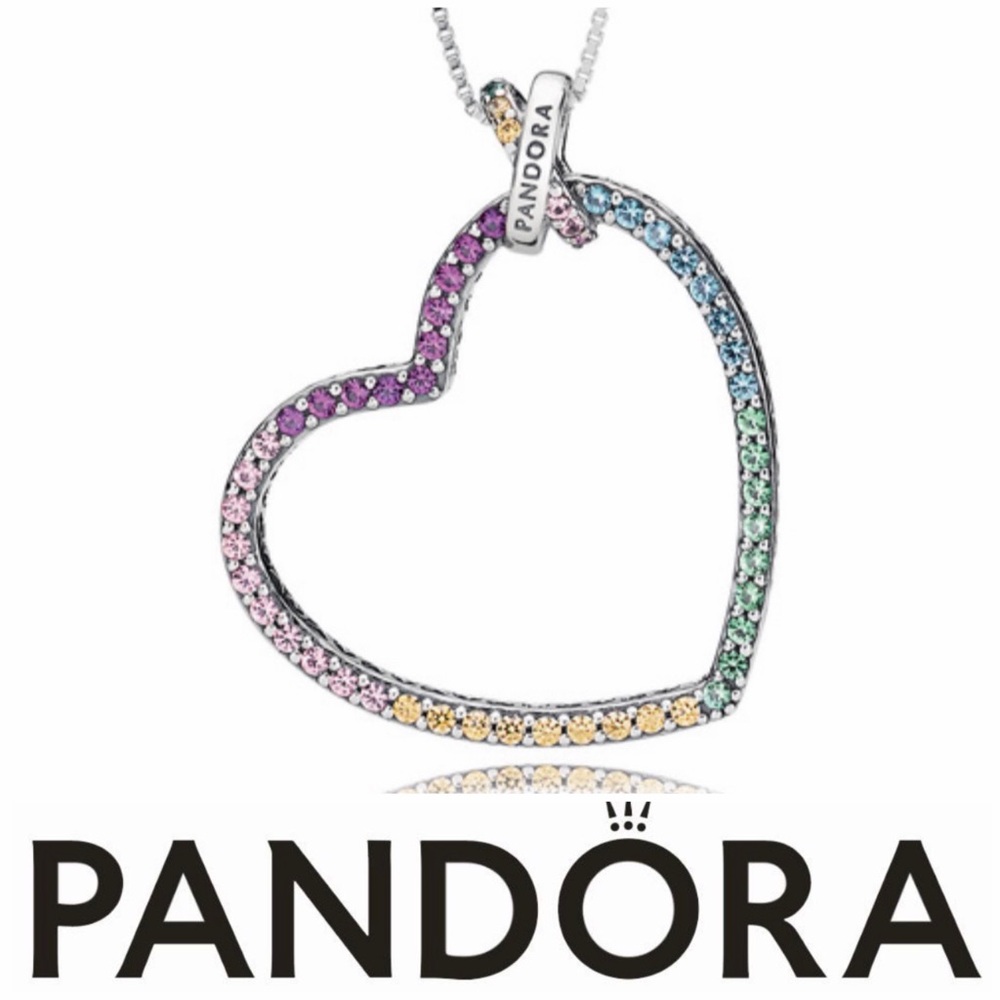 New! RETIRED Pandora charm Heart Necklace Multicolor Gems with chain